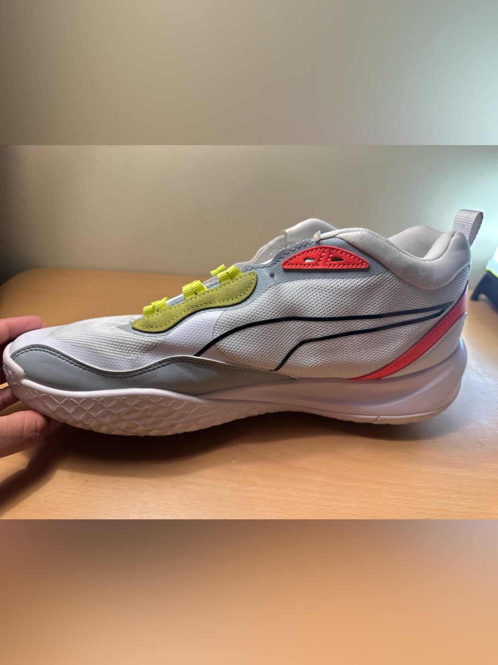 Puma Playmaker Pro White Fiery Coral Lime Men’s Shoes Size 13 - Picture 9 of 12